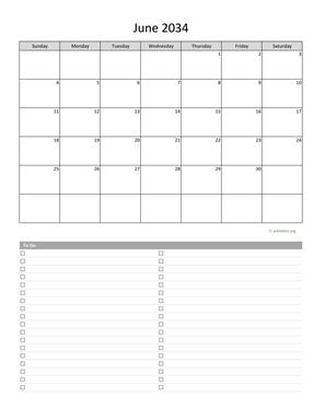 June 2034 Calendar with To-Do List