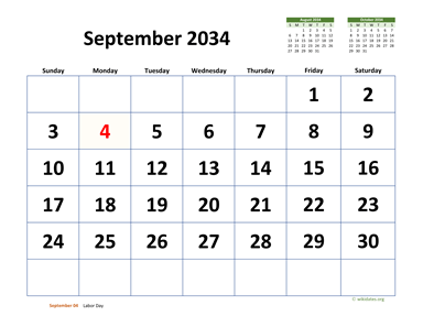 September 2034 Calendar with Extra-large Dates