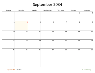 September 2034 Calendar with Bigger boxes