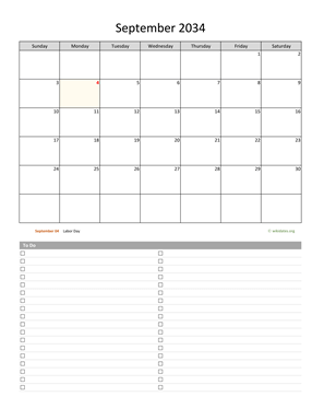 September 2034 Calendar with To-Do List