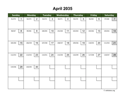 April 2035 Calendar with Day Numbers