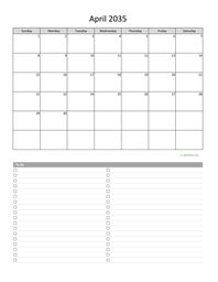 April 2035 Calendar with To-Do List