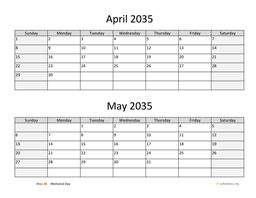 April and May 2035 Calendar