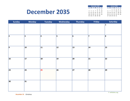 December 2035 Calendar Classic