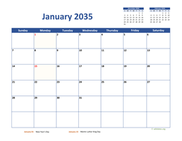 January 2035 Calendar Classic