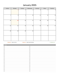 January 2035 Calendar with To-Do List