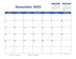 November 2035 Calendar Classic