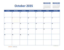 October 2035 Calendar Classic