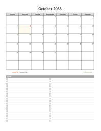 October 2035 Calendar with To-Do List