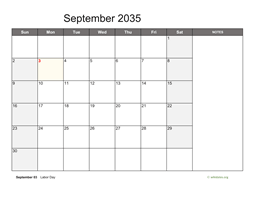 September 2035 Calendar with Notes