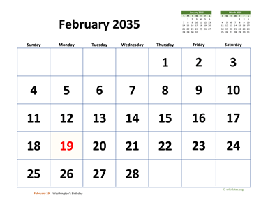 February 2035 Calendar with Extra-large Dates