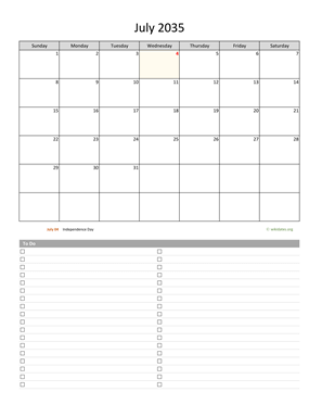 July 2035 Calendar with To-Do List