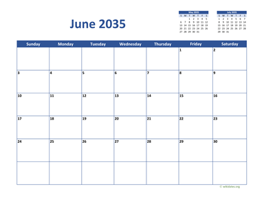 June 2035 Calendar Classic