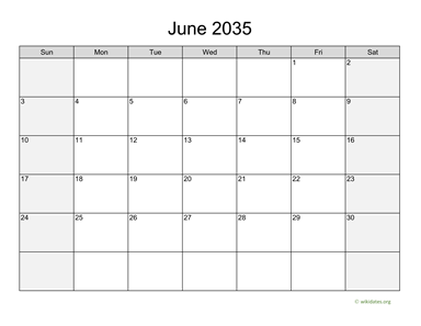 June 2035 Calendar with Weekend Shaded