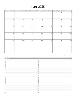 June 2035 Calendar with To-Do List