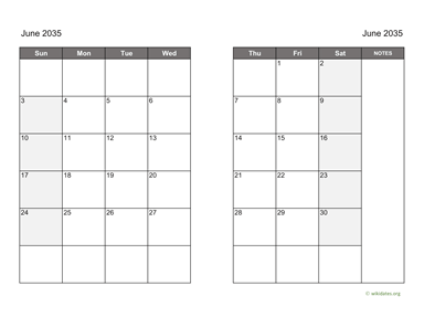 June 2035 Calendar on two pages