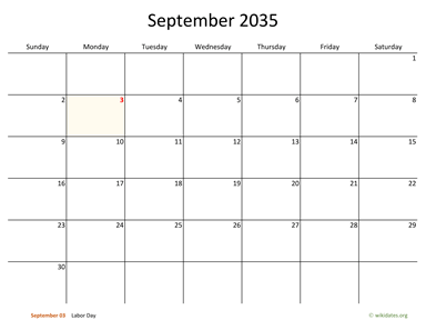 September 2035 Calendar with Bigger boxes