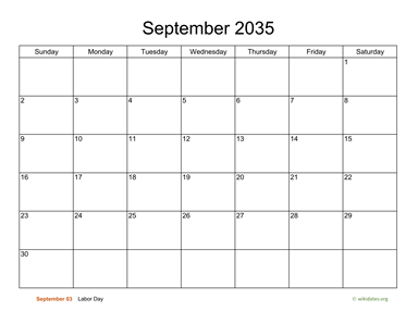 Basic Calendar for September 2035