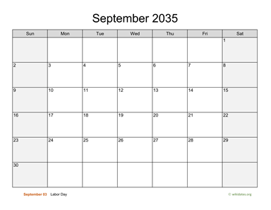 September 2035 Calendar with Weekend Shaded