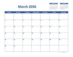 March 2036 Calendar Classic
