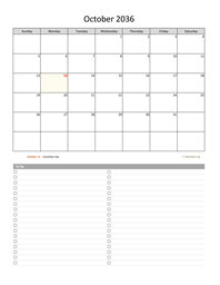 October 2036 Calendar with To-Do List