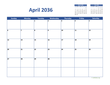 April 2036 Calendar Classic