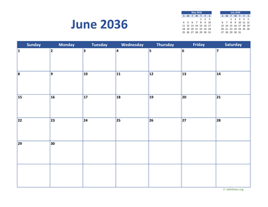 June 2036 Calendar Classic