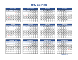 2037 Calendar in PDF