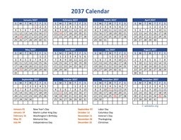 PDF Calendar 2037 with Federal Holidays