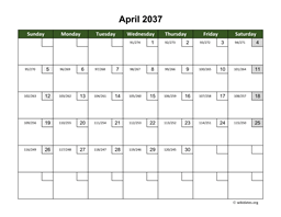 April 2037 Calendar with Day Numbers