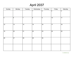 Basic Calendar for April 2037