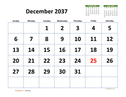December 2037 Calendar with Extra-large Dates