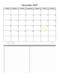 December 2037 Calendar with To-Do List