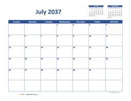 July 2037 Calendar Classic