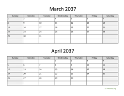 march and april 2037 calendar