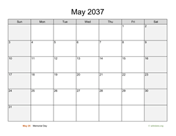 May 2037 Calendar with Weekend Shaded