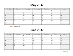 may and june 2037 calendar