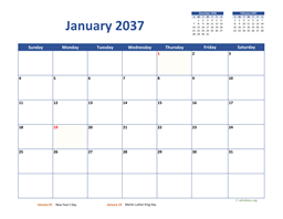 Monthly 2037 Calendar Classic