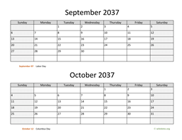 September and October 2037 Calendar