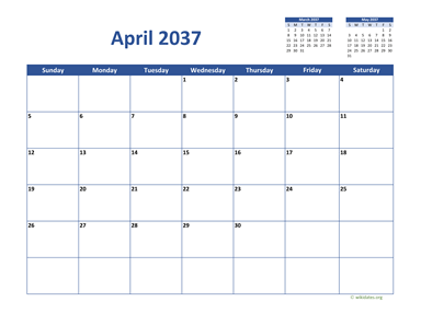April 2037 Calendar Classic