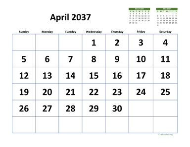 April 2037 Calendar with Extra-large Dates