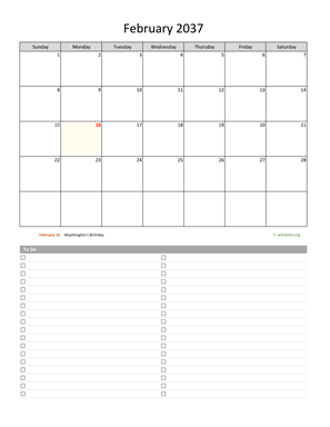 February 2037 Calendar with To-Do List