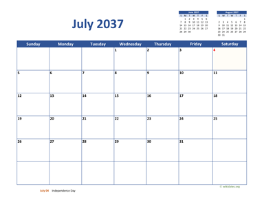 July 2037 Calendar Classic