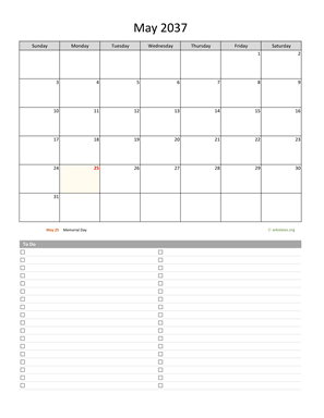 May 2037 Calendar with To-Do List