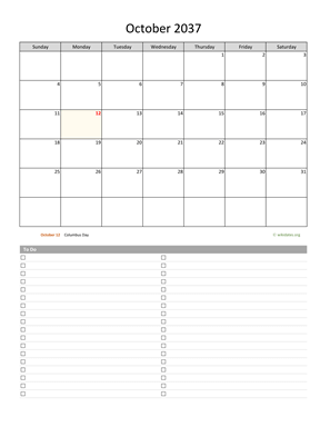 October 2037 Calendar with To-Do List