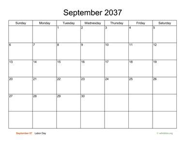 Basic Calendar for September 2037