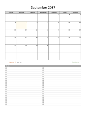 September 2037 Calendar with To-Do List