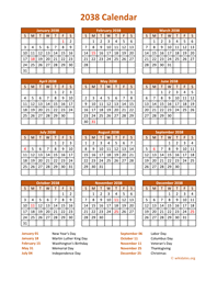 Calendar 2038 Vertical