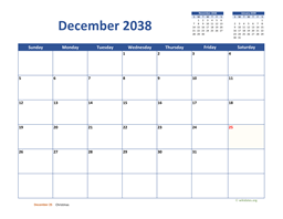 December 2038 Calendar Classic