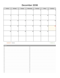 December 2038 Calendar with To-Do List